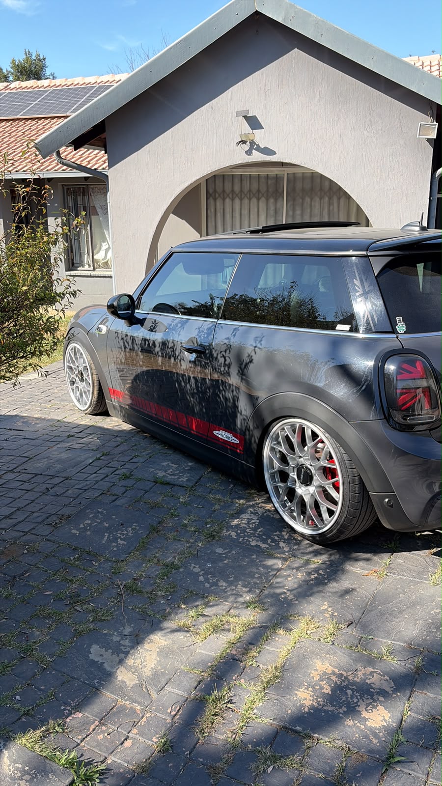 Black Mini John Cooper Works on silver mesh wheels